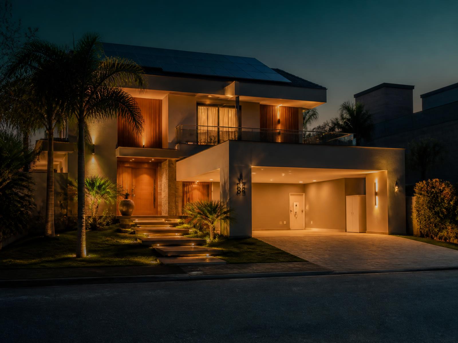 Residência com energia solar e bateria mantendo as luzes acesas durante uma falta de energia